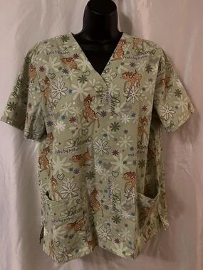 Light Green Bambi Print V-Neck Scrub Top